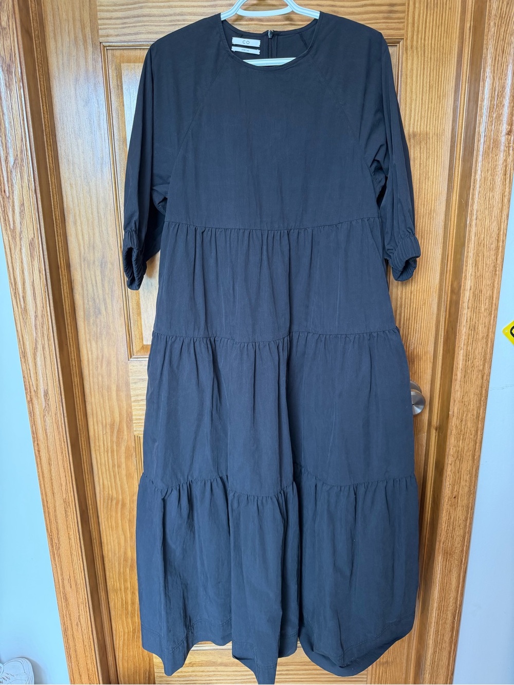 CO Essentials Black Short-Sleeved Midi Dress with Back Zip- Size S